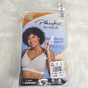 Playtex 18 Hour Wirefree Bra Sensational Support Side‎ Back Smoothing Beige 42B